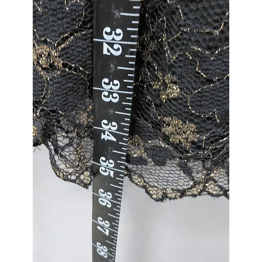Gianni Bini Black Gold Metallic Floral Lace A-Line Dress Women Size 2